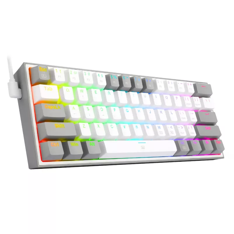 Redragon K617 Fizz RGB White/Grey 60% mechaninė žaidimų klaviatūra su karšto keitimo raudonais jungikliais
