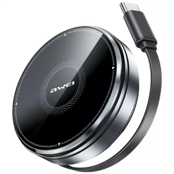 AWEI W27 3-in-1 belaidė įkrovimo stotelė 15W greitasis įkrovimas su USB-C kabeliu juoda