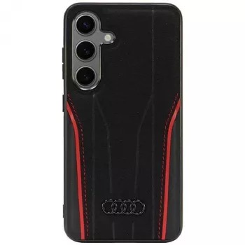 Audi Genuine Leather MagSafe Hard Case, skirta Samsung Galaxy S24 (S921) - juoda/raudona