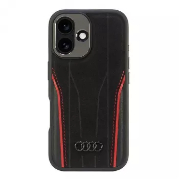 Audi Genuine Leather MagSafe iPhone 16 Hard Case Black-Red