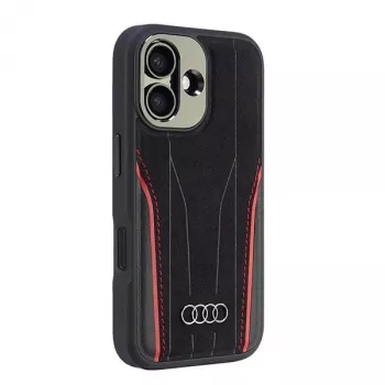 Audi Genuine Leather MagSafe iPhone 16 Hard Case Black-Red