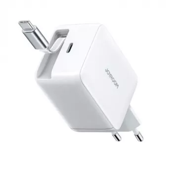 Joyroom JR-TCL06 67W GaN įkroviklis su įmontuotu ištraukiamu USB-C laidu - Baltas