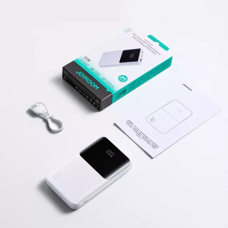 Joyroom JR-QP191 Star Series Mini 10000 mAh 22.5W Power Bank su skaitmeniniu ekranu, baltas
