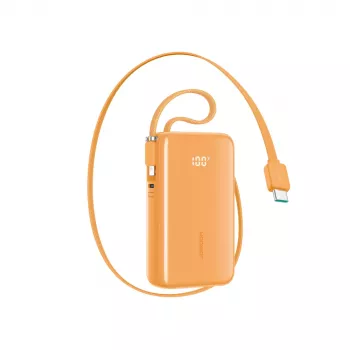 Joyroom JR-PR2 Power Bank 35W 10000mAh su įmontuotais USB-C ir Lightning kabeliais - oranžinė