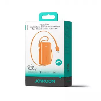 Joyroom JR-PR2 Power Bank 35W 10000mAh su įmontuotais USB-C ir Lightning kabeliais - oranžinė