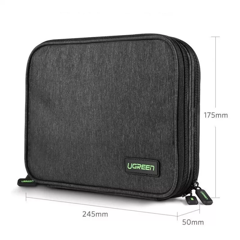 UGREEN Electronic Organizer Case for Hard Drive HDD SSD Phone Cables Accessories 24.5 x 17.5 x 5 cm Gray (50147 LP149)