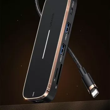 USAMS SJ575HUB01 USB-C Hub 2x USB-A USB-C PD HDMI SD Micro SD kortelių skaitytuvas juodas