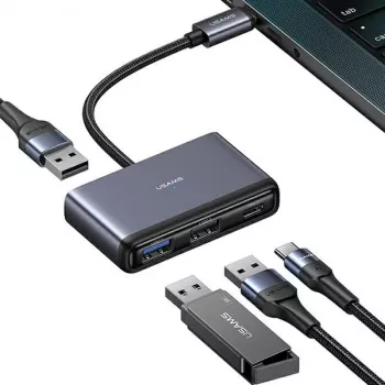 USAMS 4-in-1 USB-C Hub Adapter 2x USB 2.0 / USB 3.0 / USB-C Dark Grey SJ627HUB01 (US-SJ627)