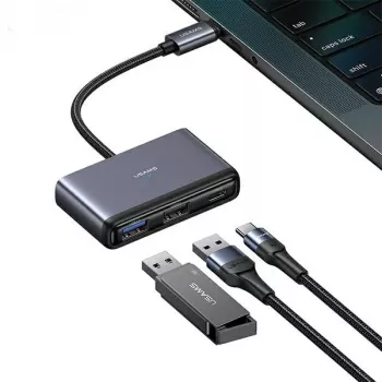 USAMS 5-in-1 USB-C Hub USB 2.0/USB 3.0/USB-C/TF/SD Dark Grey SJ628HUB01 (US-SJ628)