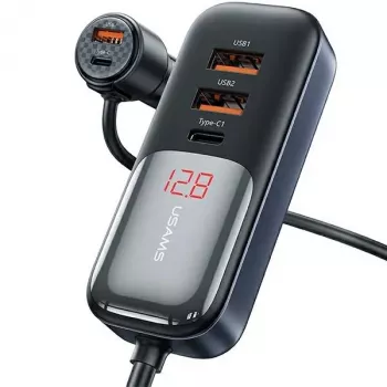 USAMS C40 Automobilinis įkroviklis 3xUSB+2xUSB-C 165W PD+QC Greitas įkrovimas Juodas CC213CC01 (US-CC213)