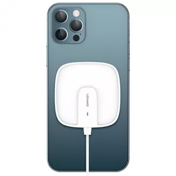 USAMS US-CD159 belaidis magnetinis įkroviklis 15W itin plonas, skirtas iPhone 12 serijai, baltas