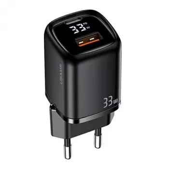 USAMS USB-C + USB-A 33W greitas įkroviklis PD3.0 QC3.0 juodas CC152TC01