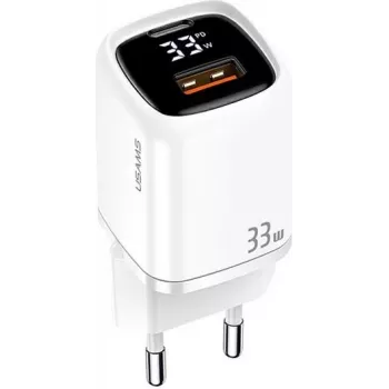 USAMS 33W USB-C + USB-A sieninis įkroviklis PD3.0 QC3.0 Greitas įkrovimas Baltas CC152TC02