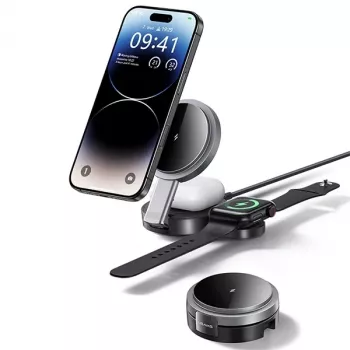 USAMS Sulankstoma 3-in-1 belaidė įkrovimo stotelė 15W telefonui / Apple Watch / ausinėms CD234WXC01 (US-CD234)
