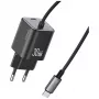 USAMS 30W GaN greitasis įkroviklis su USB-C kabeliu (juodas, EU kištukas)