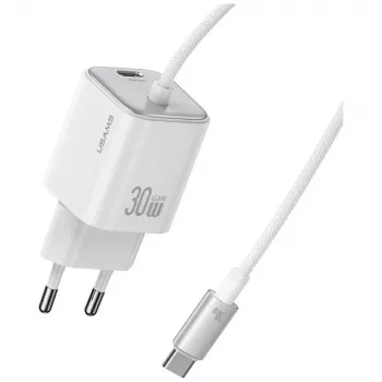 USAMS 30W GaN greitasis įkroviklis su USB-C laidu (juodas)
