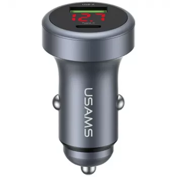 USAMS CC327 Aliumininis 45W USB-A USB-C Automobilinis Įkroviklis - Tamsiai Pilkas