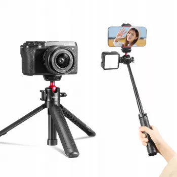 ULANZI MT-16 Mini Tripod Selfie Stick su rutuline galvute ir šalto bato laikikliu, juoda