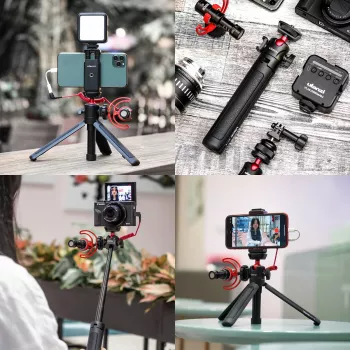 ULANZI MT-16 Mini Tripod Selfie Stick su rutuline galvute ir šalto bato laikikliu, juoda