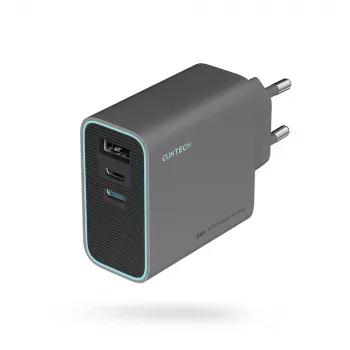 CUKTECH CUKAD653EUGR 65W GaN 3 prievadų USB-C ir USB-A sieninis įkroviklis, pilka