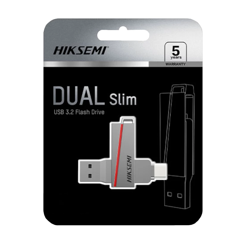 HIKSEMI CLE USB 64 GB E307C U3 Dual USB 3.2 ir USB Type-C pilka