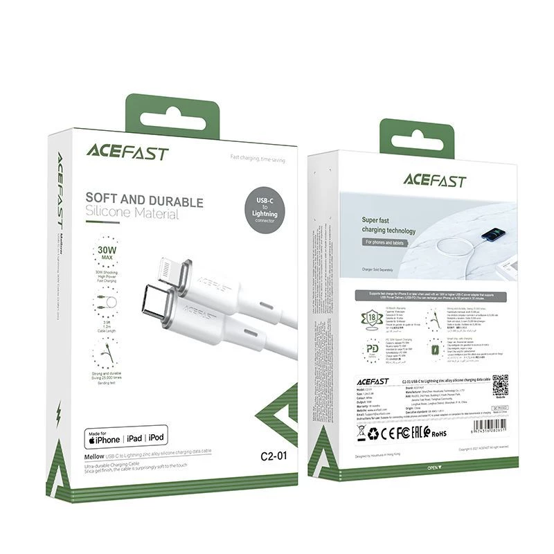 ACEFAST MFI USB-C į Lightning laidas 1,2 m, 30 W, 3 A, juodas (C2-01)