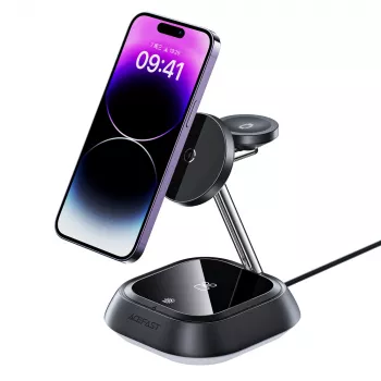 ACEFAST E16 3-in-1 belaidė įkrovimo stotelė 15W telefonui / ausinėms / laikrodžiui - juoda