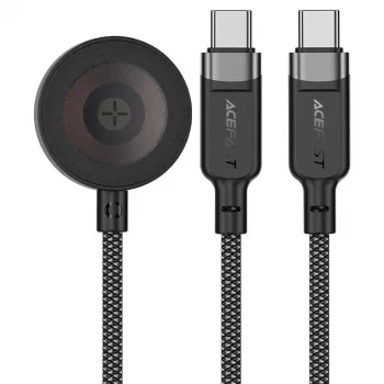 ACEFAST C6-11 3-in-1 USB-C į 2x USB-C ir Qi belaidžio įkrovimo laidas, 100W, 1,2m, juodas