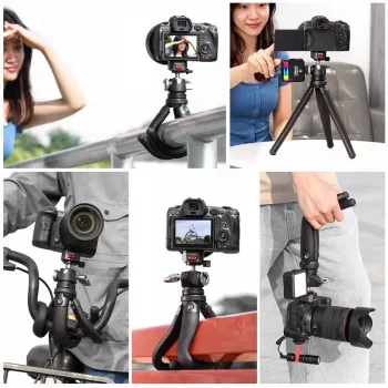 Ulanzi Claw Flexible Tripod Pro su Cold Shoe ir 3x 1/4 inch varžtais fotoaparatui, išmaniajam telefonui, veiksmo kamerai