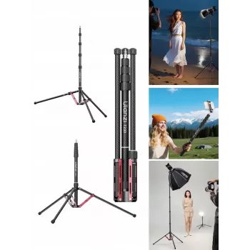 ULANZI T230 2-in-1 šviesos stovas ir monopodo lazda 2,3 m 5 kg aliuminio lydinys juoda