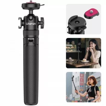 ULANZI MT90 2-in-1 Tripod Selfie Stick su greito atleidimo sistema, skirtas išmaniajam telefonui ir fotoaparatui, juodas
