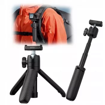 ULANZI MT66 3-in-1 Mini Tripod Selfie Stick Backpack Clip, skirtas DJI Osmo Action 5 Pro 4 3, GoPro, Insta360 - Juoda