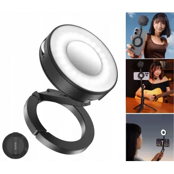 ULANZI ML05 Magnetinis LED vaizdo šviestuvas su veidrodžiu, suderinamas su MagSafe, 2500K-9000K, 3W, juodas