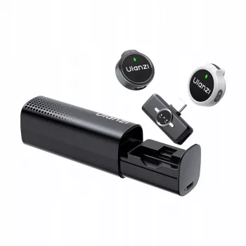 Ulanzi A21 belaidė mikrofonų sistema 2.4GHz dvigubas lavalier segtukas su USB-C imtuvu ir įkrovimo dėklu