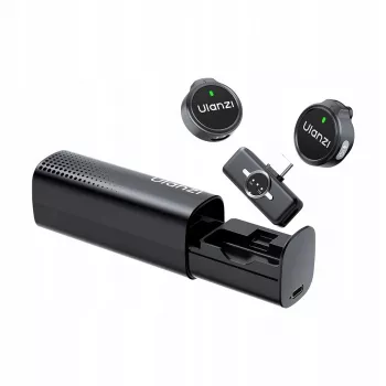 ULANZI A21 Belaidis apykaklinis mikrofonų rinkinys su įkrovimo dėklu, 2 siųstuvais, USB-C imtuvu, 100 m atstumu, juodos spalvos