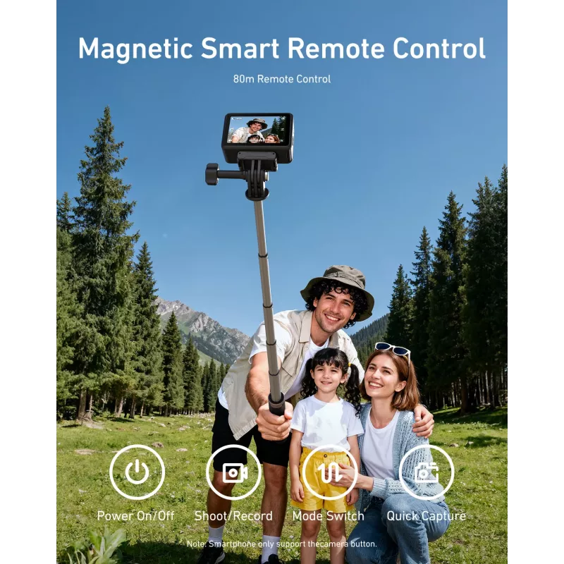 TELESIN Selfie Stick Tripod su Bluetooth nuotolinio valdymo pulteliu 80 m, skirtas GoPro Hero 13 12 11 10 9 Max Max2