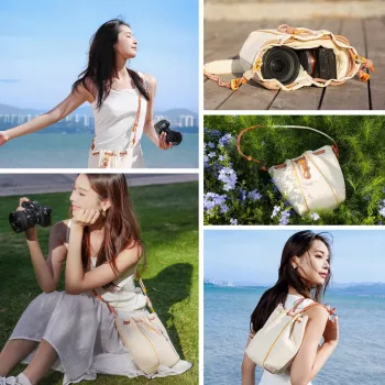 ULANZI DS01 Crossbody Sling Bag, skirtas fotoaparatui, veidrodiniam fotoaparatui, telefonui - smėlio spalvos