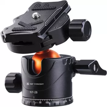 K&F Concept BH-28L rutulinė galvutė, 10 kg apkrova, 28 mm rutulys, Arca-Swiss, juoda