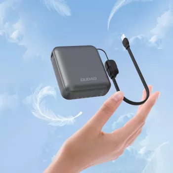 Dudao K22+ Ultra-Compact Power Bank 10000mAh 22.5W USB-C su dirželiu/kabeliu - Pilka