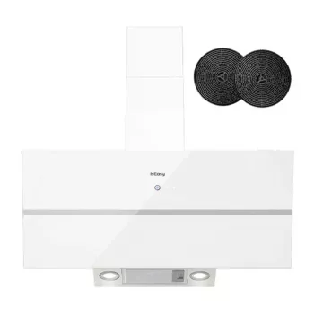ISEASY TV1390D4-CC-I2 Sieninis kamininis gartraukis 90cm 750m³/h Nerūdijantis plienas Juodas stiklas
