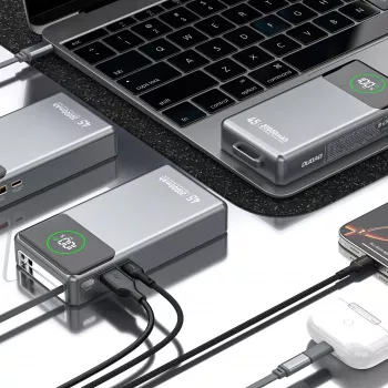 Powerbank Dudao K31 Pro 45W 20000mAh su įmontuotu ištraukiamu USB-C laidu - pilka