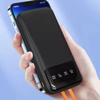 Dudao K6Pro Universal Power Bank 10000mAh su USB, USB-C, Lightning kabeliu, juoda (K6Pro-black)