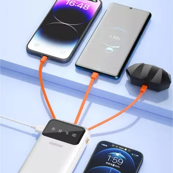 Dudao K6Pro+ Power Bank 20000mAh su 4 įmontuotais kabeliais USB-C, Micro USB, Lightning, USB-A (Input) - Balta