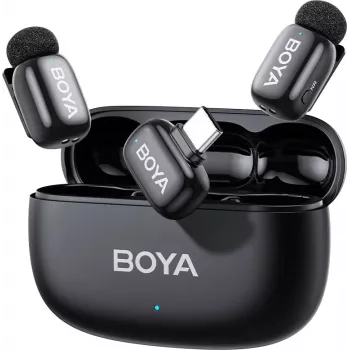 BOYA mini 2-02 belaidė mikrofonų sistema 2.4GHz USB-C - juoda