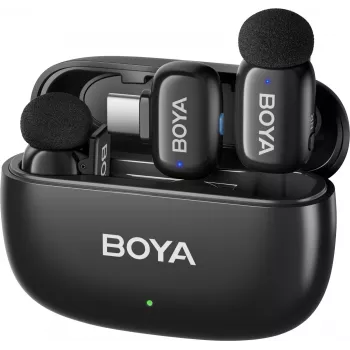 BOYA mini 2-02 belaidė mikrofonų sistema 2.4GHz USB-C - juoda