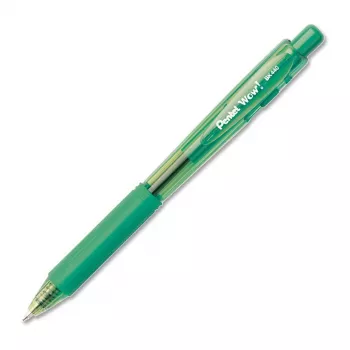 Pentel WOW! Įtraukiamas tušinukas - Žalias rašalas - 1,0 mm vidutinis smaigalys - Skaidrus korpusas su žaliomis detalėmis