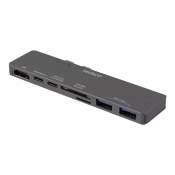 DELTACO USBC-1290 Thunderbolt 3 Dockinė stotelė - sidabrinė - 40 Gbit/s - 4K Ultra HD