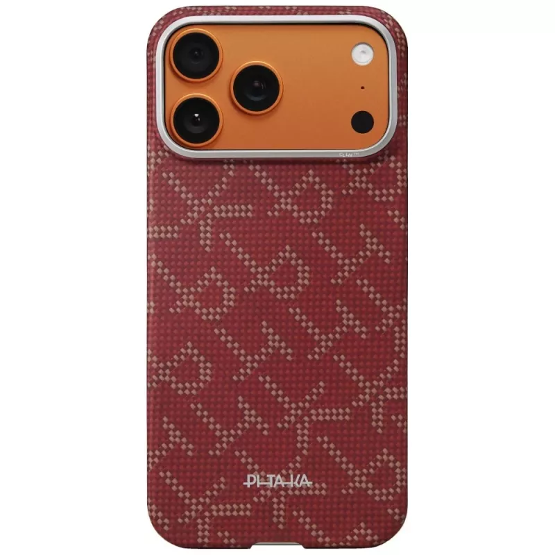 Apple iPhone 17 PITAKA Ultra-Slim Monogram MagSafe dėklas Pro, auksinis raudonas