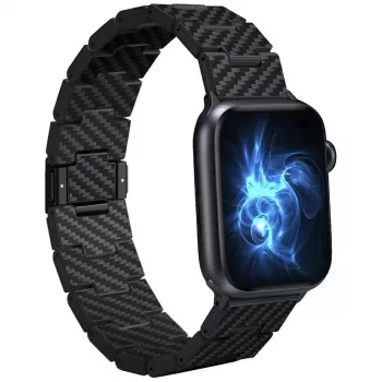 PITAKA Carbon Fiber Link Band Retro, skirtas Apple Watch 42/44/45/49mm, juoda-pilka