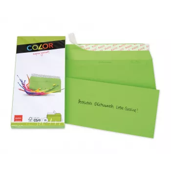 ELCO Color vokas C5/6 (114 x 229 mm), be langelio, su lipnia juostele, 100 g/m², intensyviai žalia, 25 vnt. (74617.62)